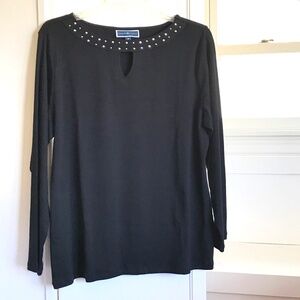 KAREN SCOTT 100% Cotton Silver Studded Neckline Black Top Women’s Plus Size 2X